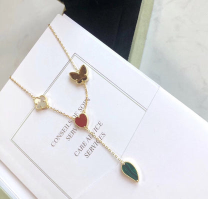 [Basjewels]LUCKY SPRING 4 MOTIFS ROSE GOLD NECKLACE