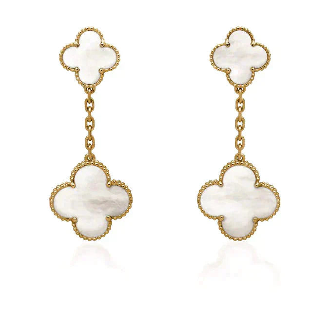 [Basjewels]CLOVER 2 MOTIF WHITE MOP EARRINGS