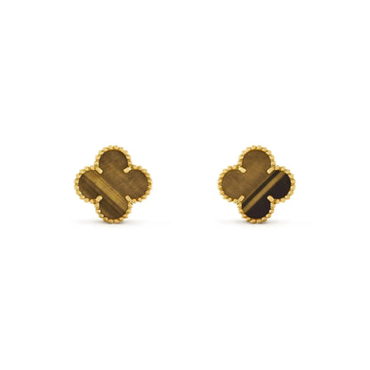 [Basjewels]CLOVER MEDIUM 1 MOTIFS TIGER EYE EARRINGS